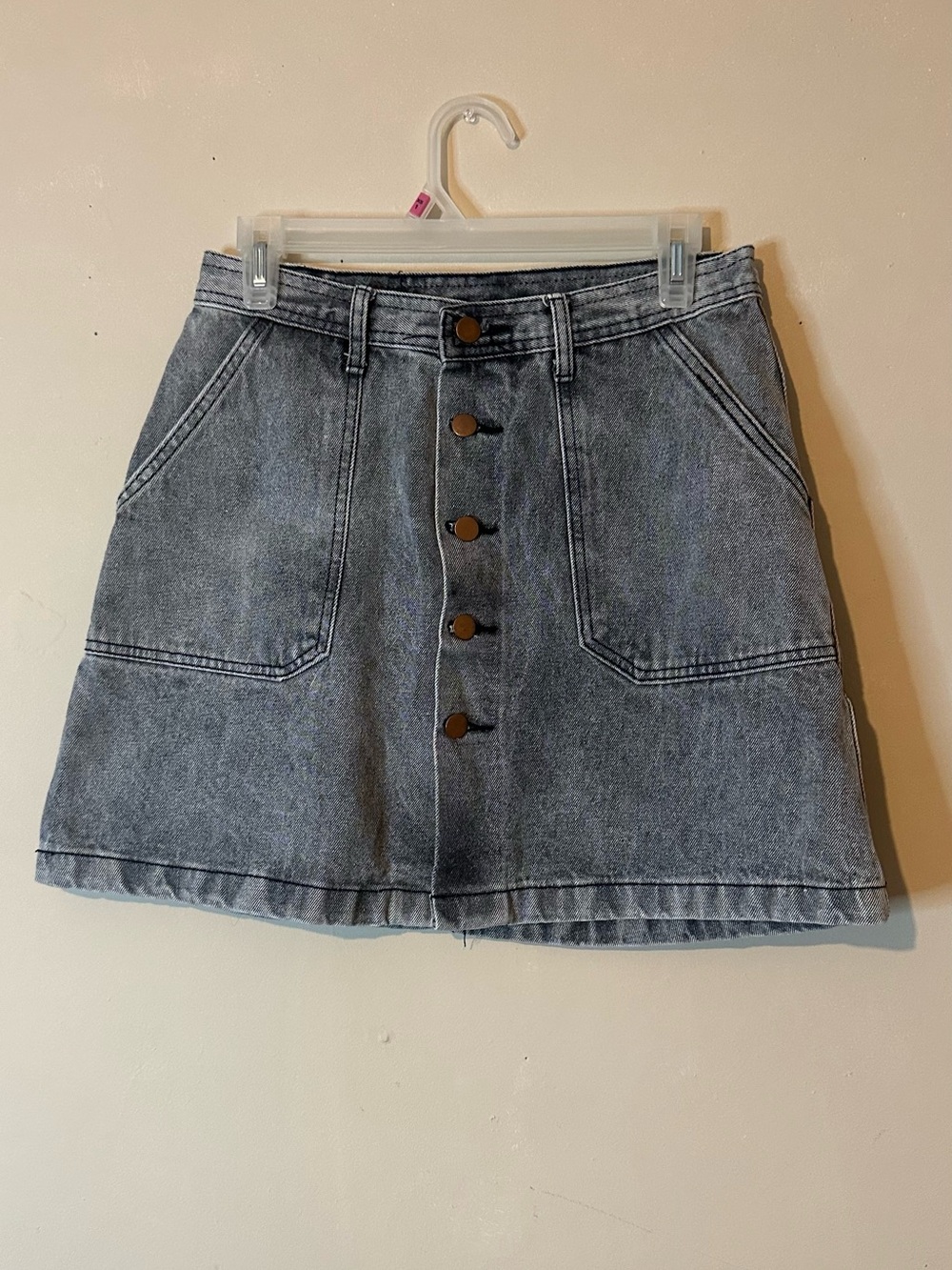Classic Button-Front Denim Skirt in Washed Gray
